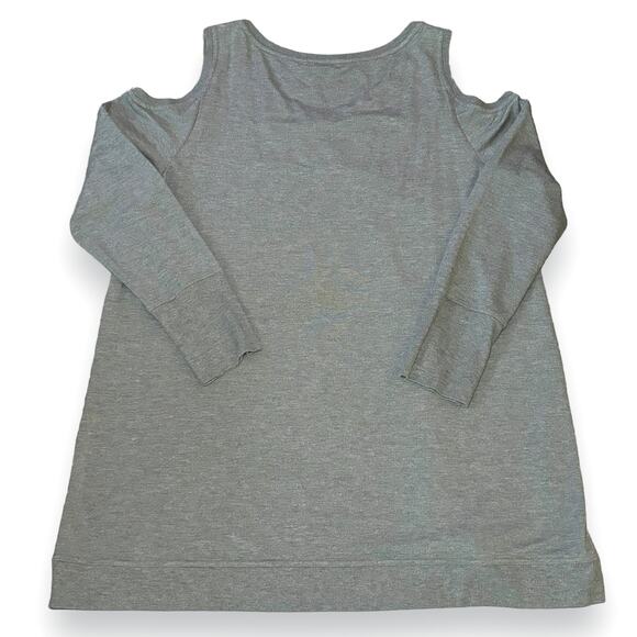 Soft Surroundings Cold Shoulder Tunic Top Size Large Gray Long Sleeves Crossover - Picture 2 of 4